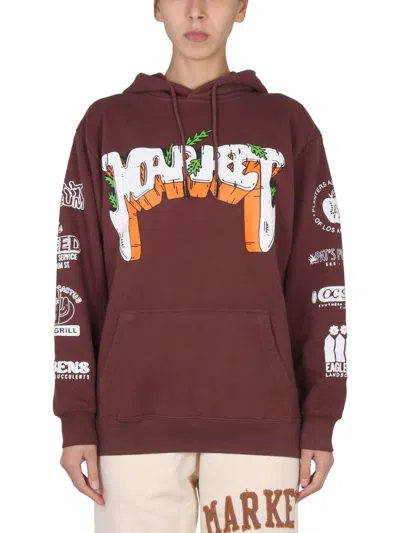 Market Unisex Hooded Sweatshirt With Drawstring In Brown