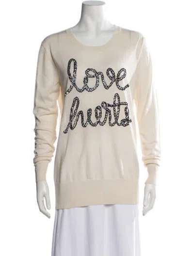 Pre-owned Markus Lupfer Merino Wool Graphic Print Sweater In White