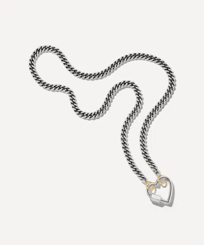 Marla Aaron Silver Heavy Curb Chain And Heartlock Necklace In Multi