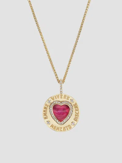 Marlo Laz Women's Agape Greek Love 14k Yellow Gold, Pink Tourmaline, & 0.21 Tcw Diamond Mini Pendant Necklace In Pink Torumaline