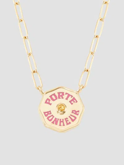 Marlo Laz Women's Je Porte Bonheur 14k Yellow Gold, Citrine & Hot Pink Enamel Paperclip Chain Necklace