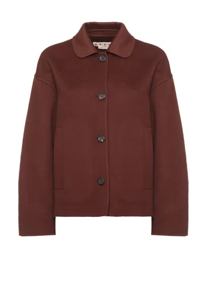 Marni Brown Boxy Cropped Rounded Collar Jacket