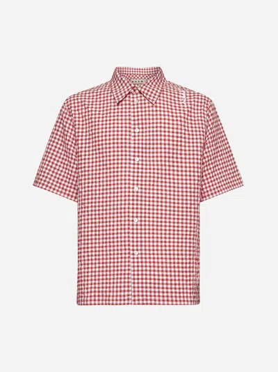 Marni Checked Seersucker Shirt In Red