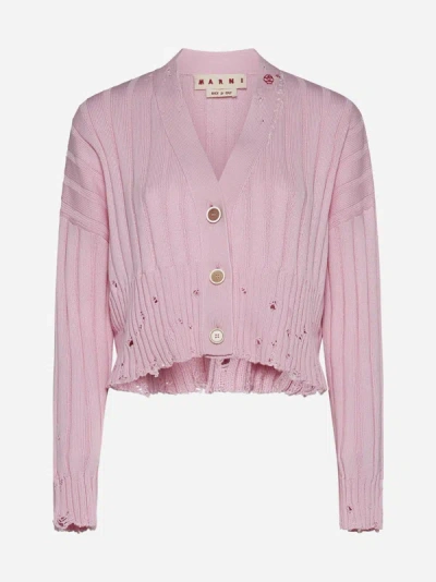 Marni Cotton Cropped Cardigan In Pink Gummy