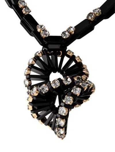 Pre-owned Marni Crystal, Resin & Ribbon Pendant Necklace, 70" In Black