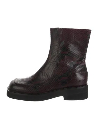 Pre-owned Marni Embossed Leather Animal Print Boots In Burgundy
