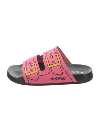 Pre-owned Marni Graphic Print Cutout Accent Slides In Pink