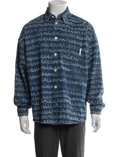 Pre-owned Marni Graphic Print Denim Jacket In Blue