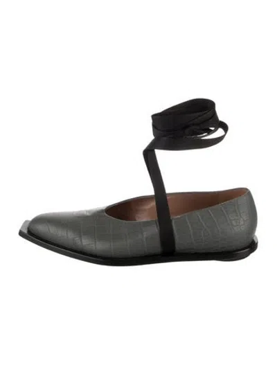 Pre-owned Marni Leather Animal Print Ballet Flats In Grey