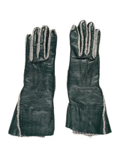 Pre-owned Marni Leather Shearling Trim Gloves In Green