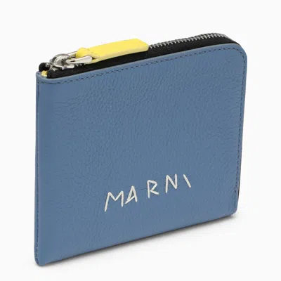 Marni Light Blue Zipped Wallet With Logo Men