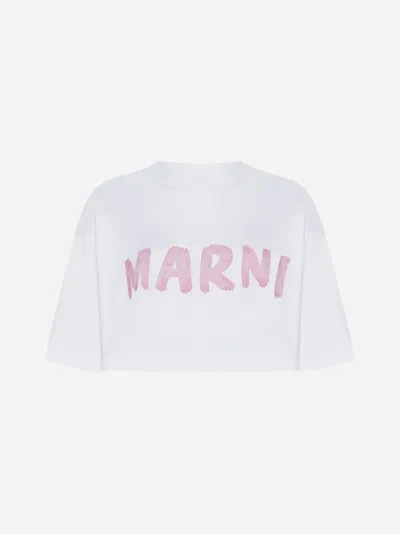 Marni Logo Cotton Cropped T-shirt In White