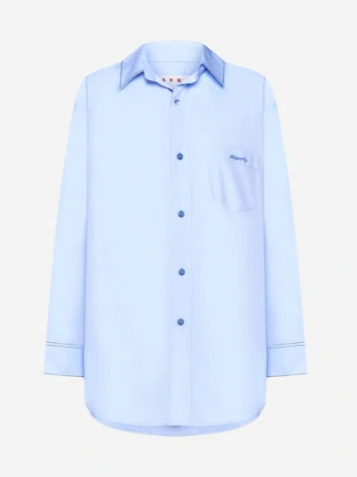 Marni Logo Cotton Shirt In Light Blue