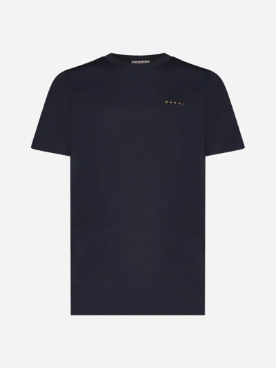 Marni Logo-print Cotton T-shirt In Dark Blue
