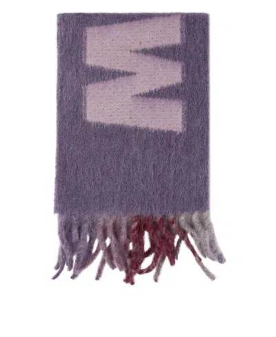 Marni Maxi Logo Mohair Wool Scarf In Purple