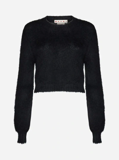 Marni Mohair-blend Cropped Sweater In Black