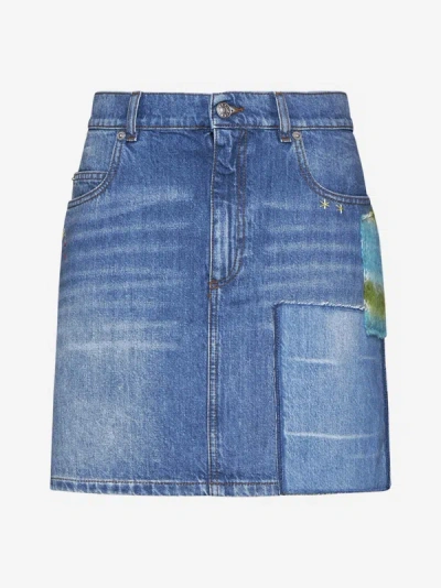 Marni Patches Denim Miniskirt In Iris Blue