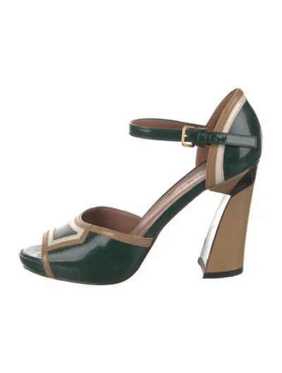Pre-owned Marni Patent Leather Colorblock Pattern Pumps In Green