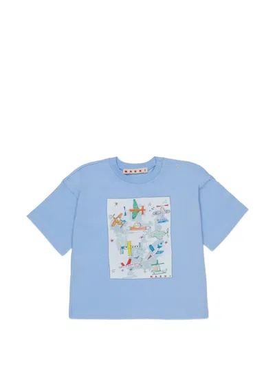 Marni Babies' Plane-print T-shirt In Blue