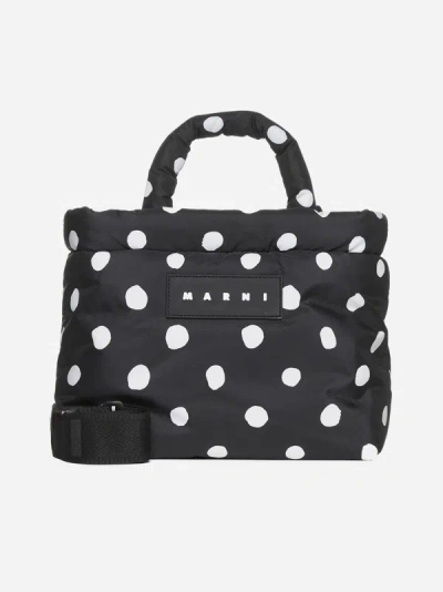 Marni Polka-dot Fabric Tote Bag In Black