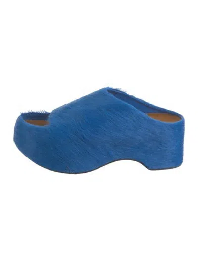 Pre-owned Marni Ponyhair Slides In Blue