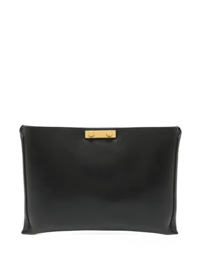 Pre-owned Marni Pushlock Leather Clutch Bag In Black