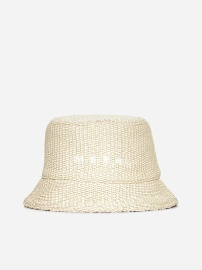 Marni Raffia Bucket Hat In Shell