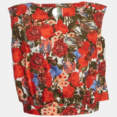 Pre-owned Marni Red Floral Print Cotton Bateau Neck Blouse S
