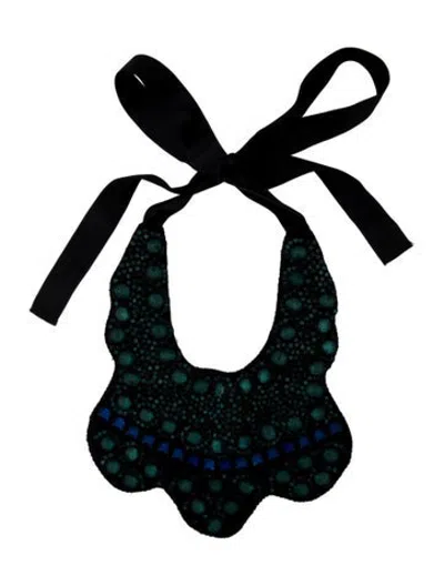 Pre-owned Marni Ribbon, Crystal & Fabric Collar Necklace, 63.75" In Black/blue/green