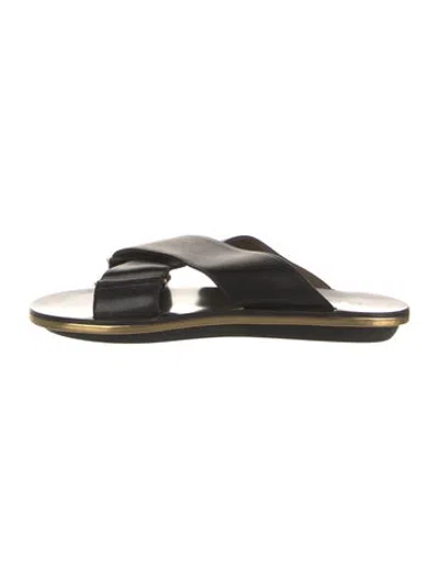 Pre-owned Marni Saffiano Leather Slides In Black