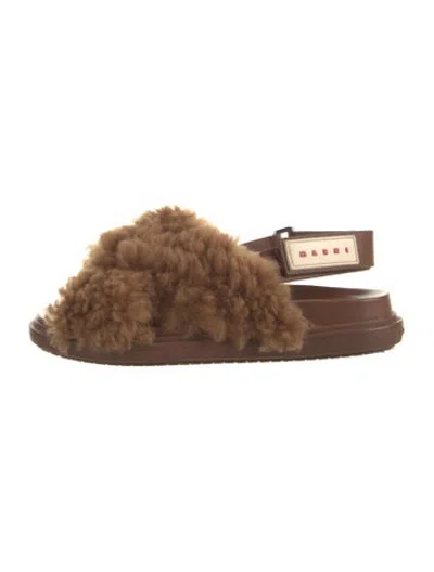 Pre-owned Marni Shearling Slides In Brown