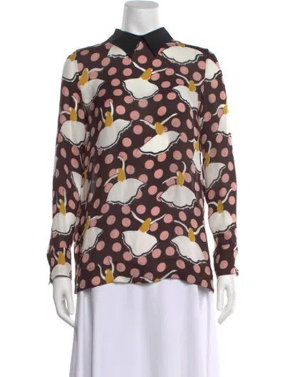 Pre-owned Marni Silk Polka Dot Print Blouse In Brown/pink/white