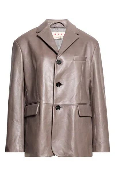 Marni Single Breasted Leather Jacket In 00n61 Medium Grey
