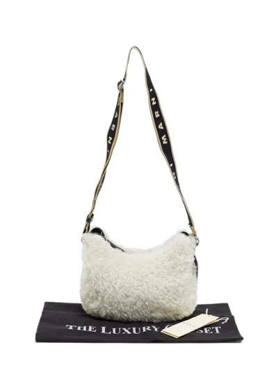 Pre-owned Marni Small Bey Shearling Shoulder Bag In White