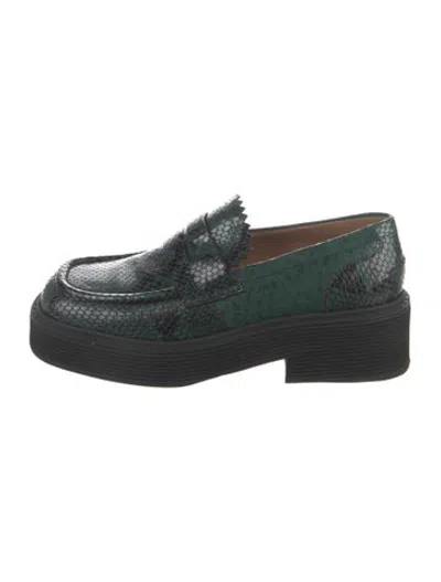 Pre-owned Marni Snakeskin Animal Print Loafers In Green