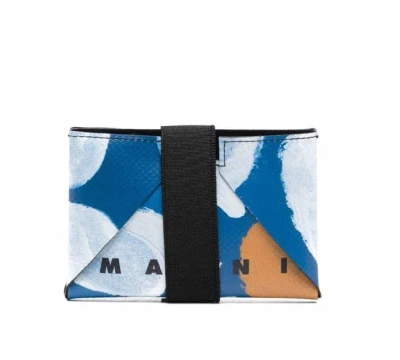 Pre-owned Marni Ss22  Logo Print Wallet Blue/black/yellow In Multicolor
