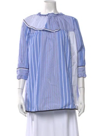Pre-owned Marni Striped Three-quarter Sleeve Blouse In Blue