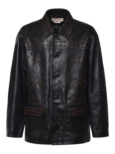 Marni Studded Leather Jacket In Black