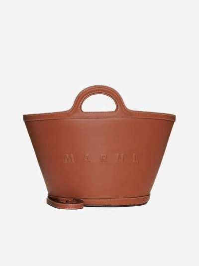 Marni Tropicalia Leather Small Bag In Maroon