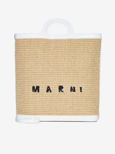 Marni Tropicalia Raffia And Leather Bag In Beige,white
