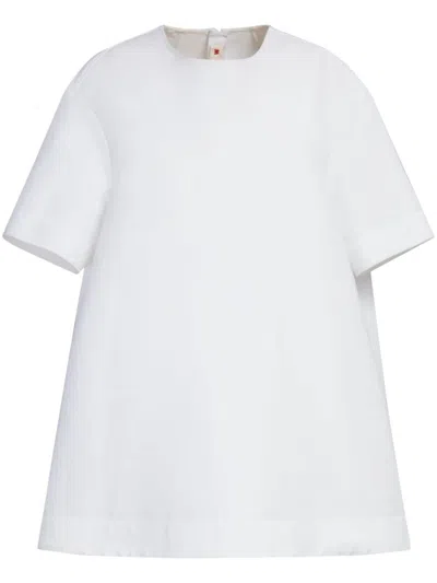 Marni Voluminous Mini Cotton Dress With Short Sleeves In Lily White