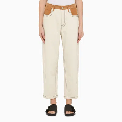 Marni Womens Snow Two-tone Contrast-stitch Relaxed-fit Straight-leg Stretch-denim Jeans In White