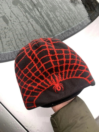 Pre-owned Marvel Comics X Vintage Spider-man Big Logo Marvel Beanie Hats Y2k Drill 90's In Black Red