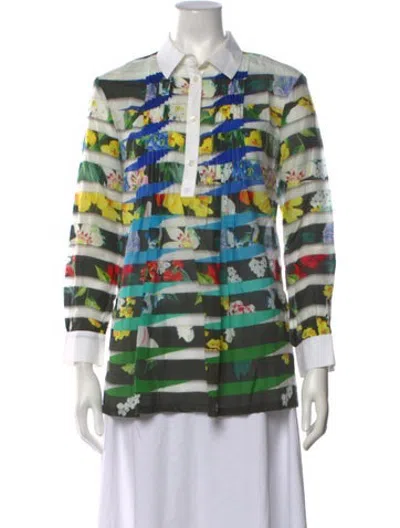 Pre-owned Mary Katrantzou Floral Print Long Sleeve Top In Green