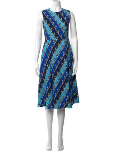 Pre-owned Mary Katrantzou Graphic Print Midi Length Dress In Blue
