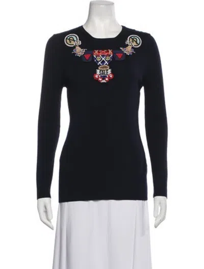 Pre-owned Mary Katrantzou Virgin Wool Graphic Print Sweater In Black