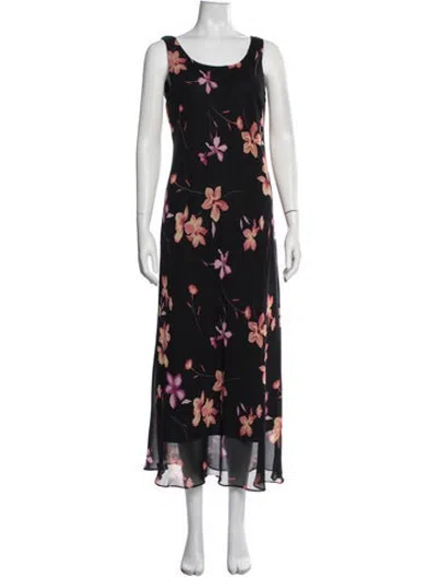Pre-owned Mary Mcfadden Floral Print Long Dress In Blue