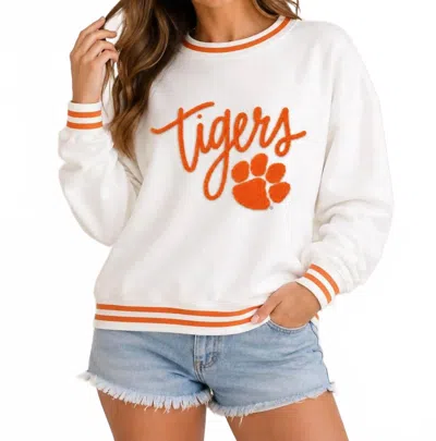 Mary Square Millie Tiger Crewneck Top In White