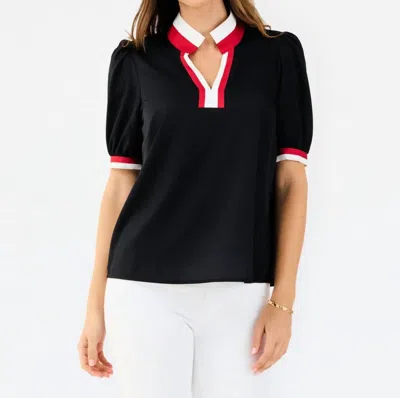 Mary Square Tricia Puff Sleeves Top In Black/red In Multi