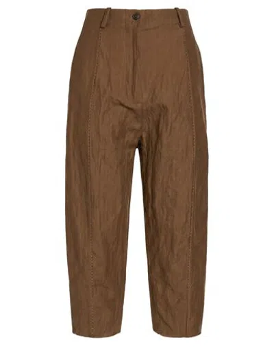 Masnada Woman Pants Brown Size 4 Wool, Cotton, Metal